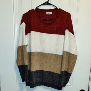 MACARON Red, White, Tan, and Gray Crew Neck Sweater
